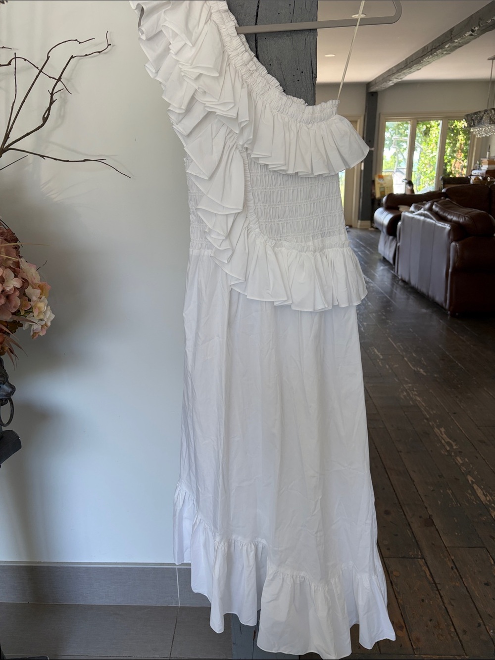 White One-Shoulder Ruffle Maxi Dress MISA LOS ANGELES